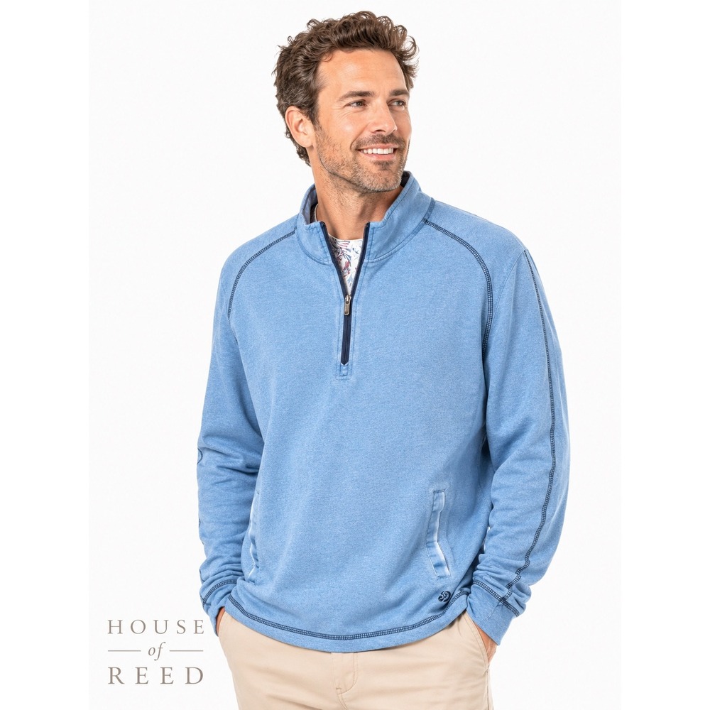 Margaritaville Mens XL Blue Heathered Quarter Zip Pullover Long Sleeve Sweater